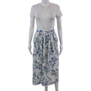 Mii Womens Cotton Floral Print Lined Maxi Skirt White Blue Size Medium